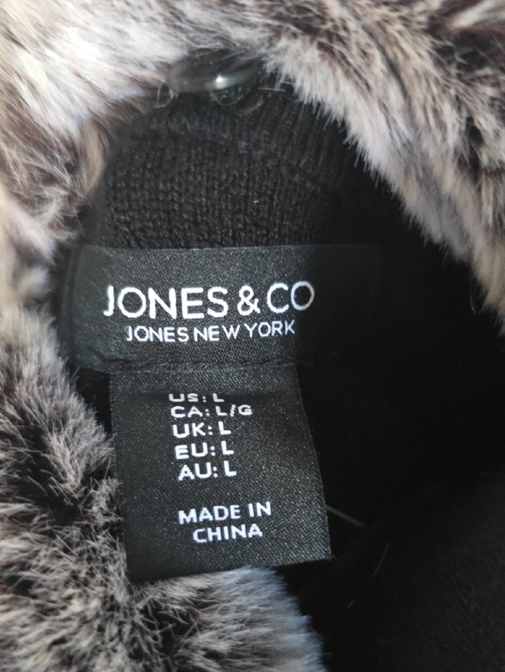 Jones New York Black Sweater Coat with Gray Faux Fur Collar Large - Picture 2 of 7